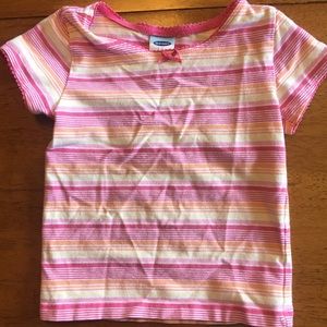 Pink yellow and orange striped tee shirt